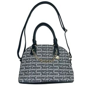 Y2K Juicy Couture Monogram Satchel Bowling Bag Heart Charm Black Crossbody